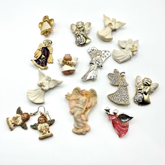 Lot of Angel Brooches and a pair of earrings Roman Lenox - Picture 1 of 13